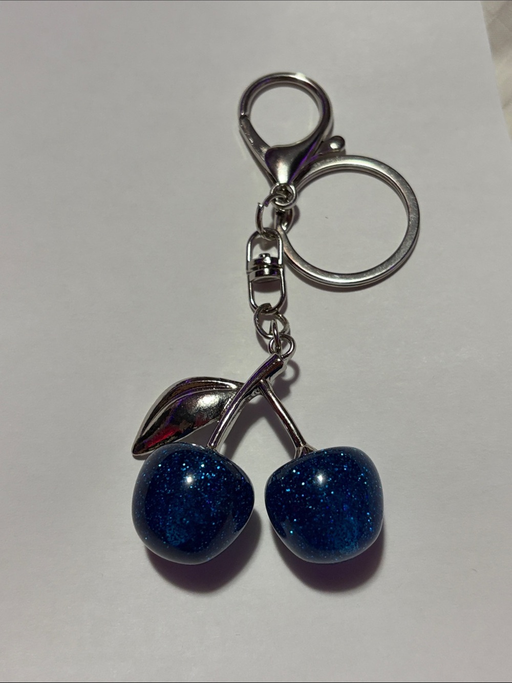 Blue Glitter Cherry Keychain - Silver Hardware - Picture 1 of 3